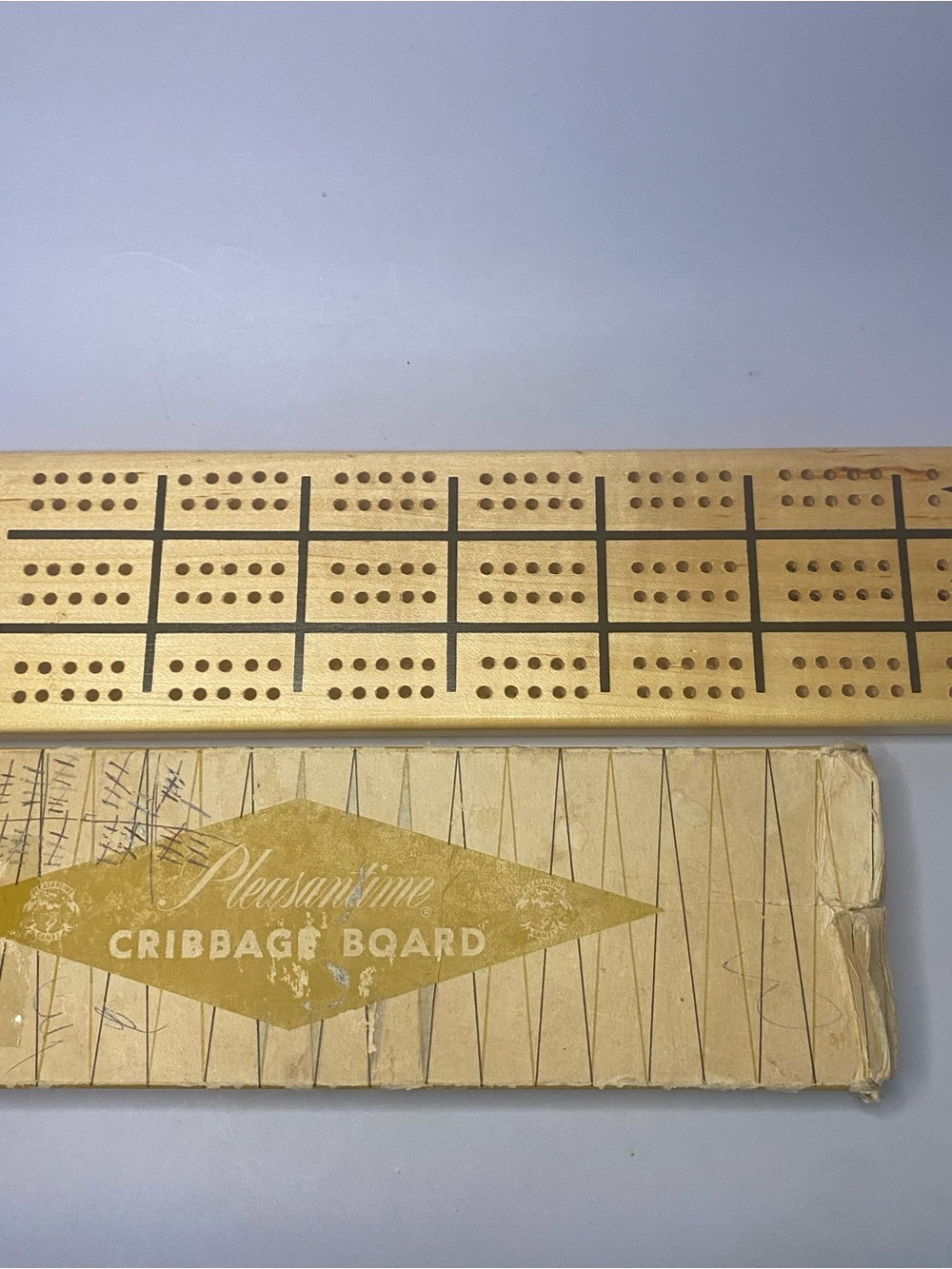 Vintage Wooden Cribbage Board - Natural Wood